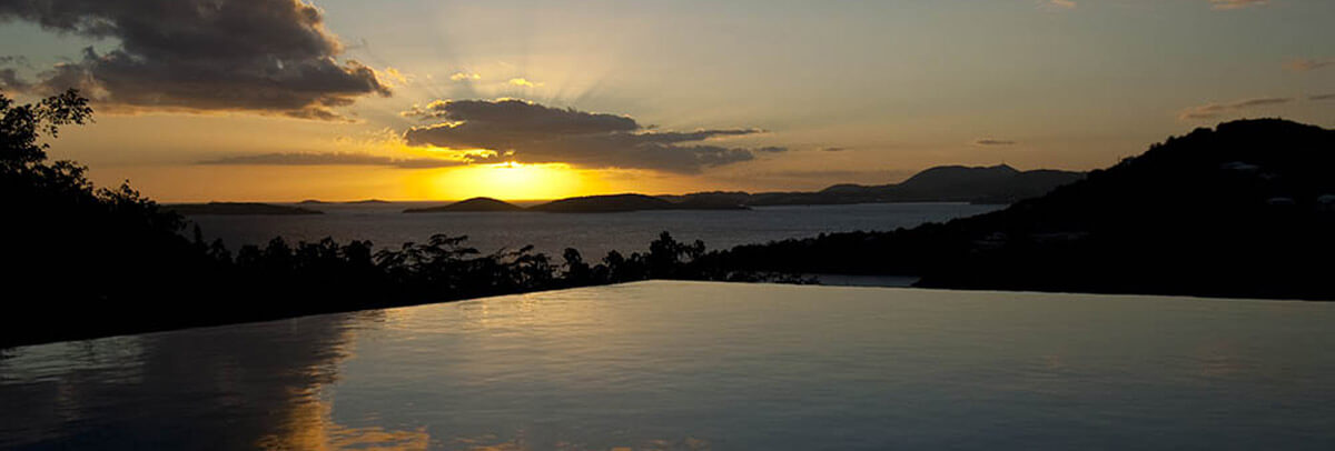 Sunset view over pool